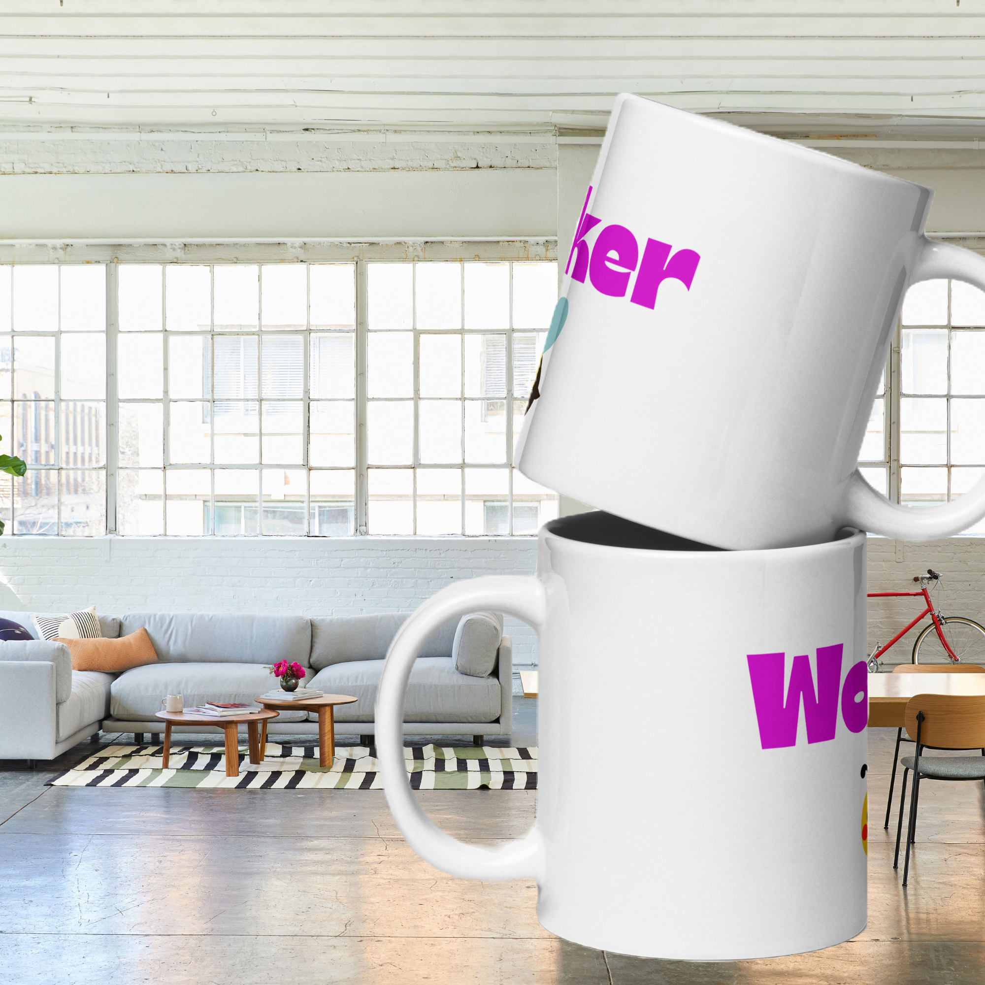 World Hippie Worker Bee 20oz White Glossy Mug, in white, home category