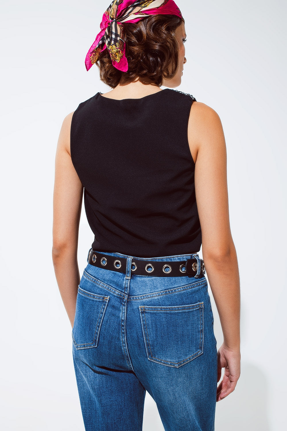 World Hippie Sleevless Croptop With Diagonal Silver Sequin Detail in Black, multiple sizes, tank tops & muscle tees category