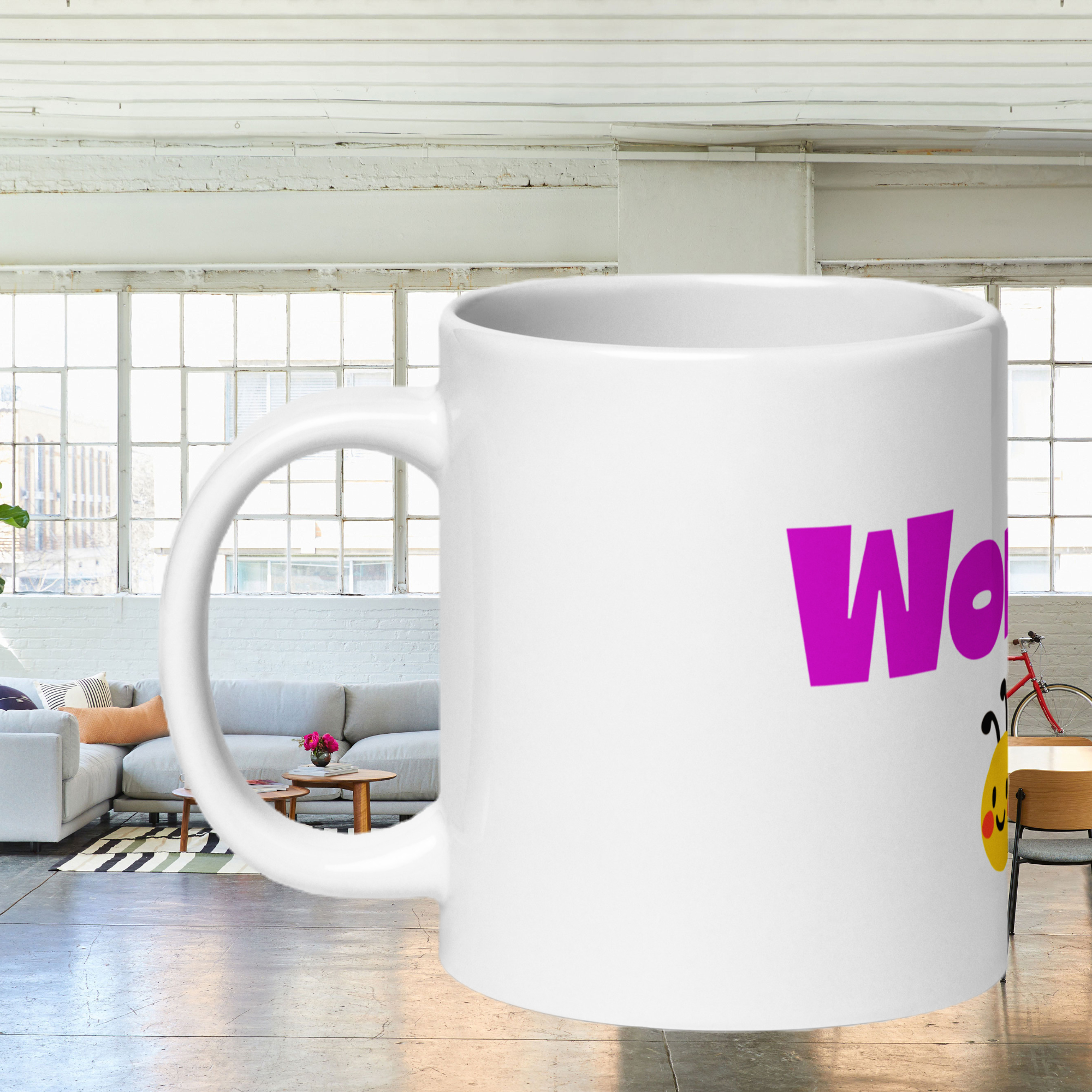 World Hippie Worker Bee 20oz White Glossy Mug, in white, home category