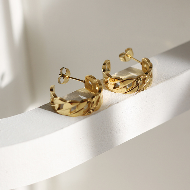 World Hippie 18k Gold Plated Chain Hollow Hoops (Stainless Steel), in gold, jewelry category