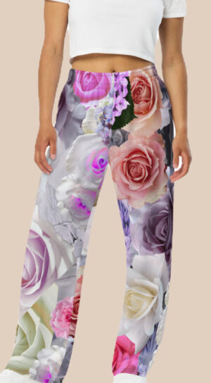 Pink Rose All-over Print Wide-Leg Pants
