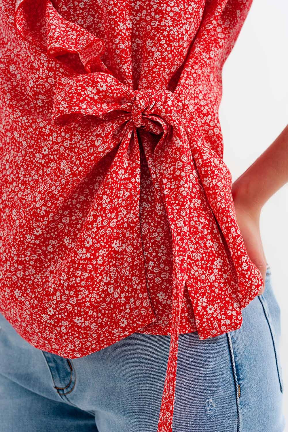 World Hippie Red Wrap Top in Clustered Flower Print, in red, multiple sizes, tops category