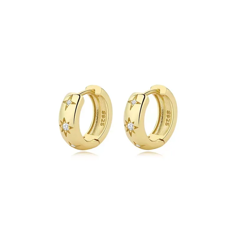 World Hippie 925 Sterling Silver Star Zircon Gold Plated Hoops, jewelry category